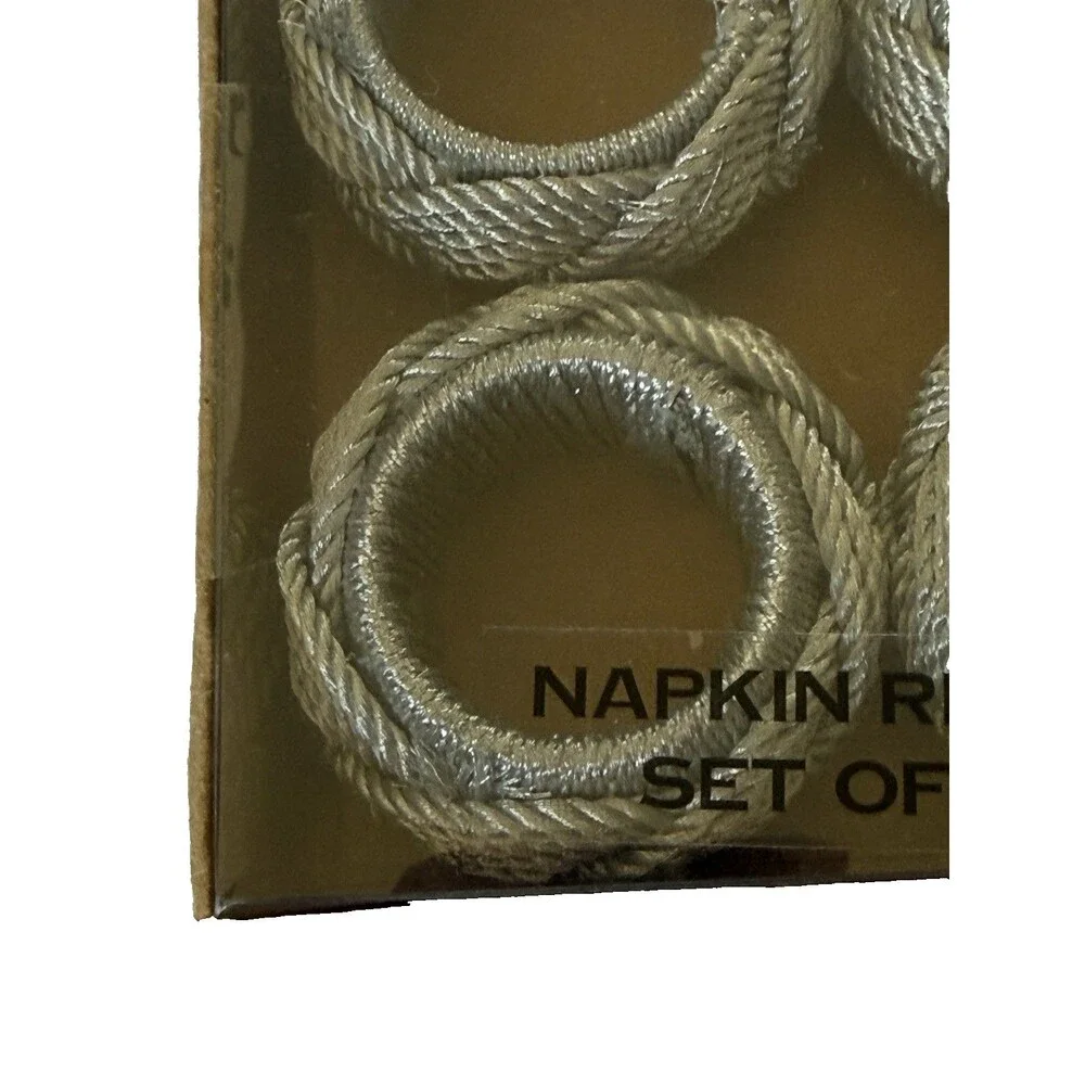 Homewear Napkin Rings Set of 4 Silver Braided Cord Nautical Beach House Summer